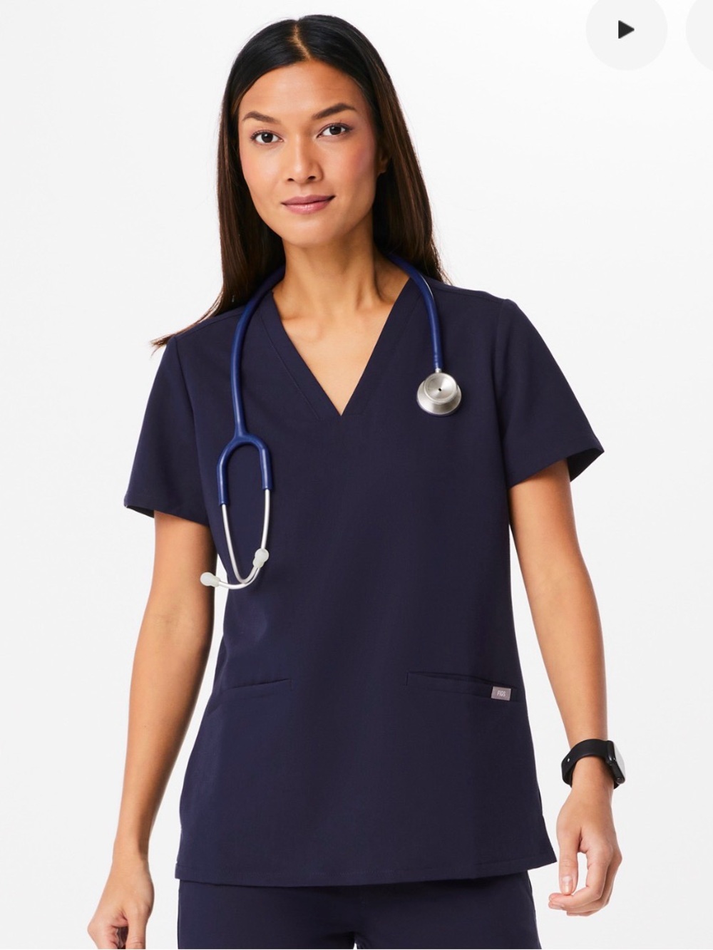 FIGS Casma Navy V-Neck Short Sleeve Top